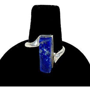 Vintage 950 Silver Lazuli Lapis Bar‎ Abstract Design Ring Size 6.5